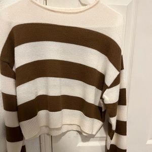 Brown and beige striped cropped sweater